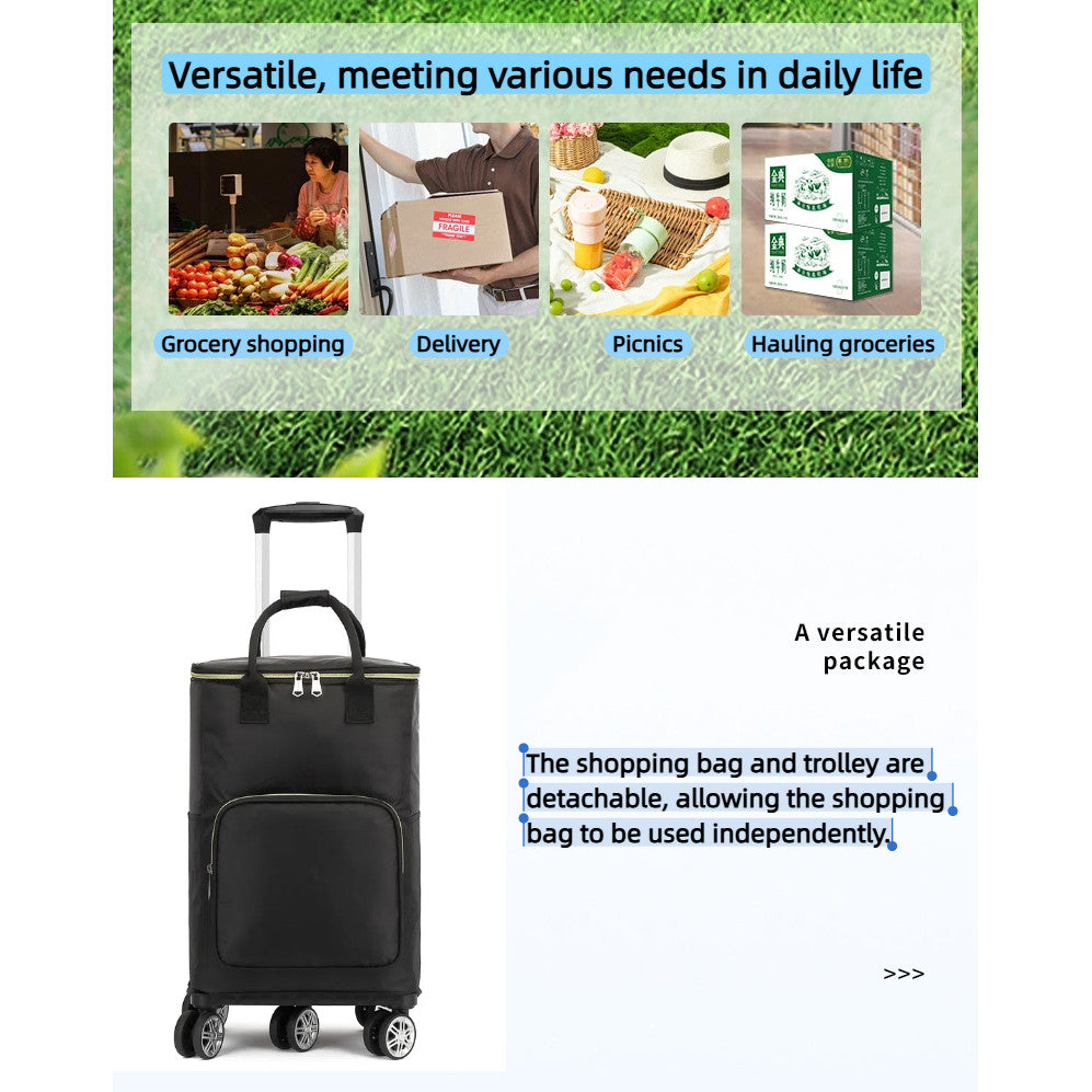 Heavy Duty Foldable Shopping Trolley with Wheels | Retractable Grocery Cart | Portable Supermarket Trolley Bag