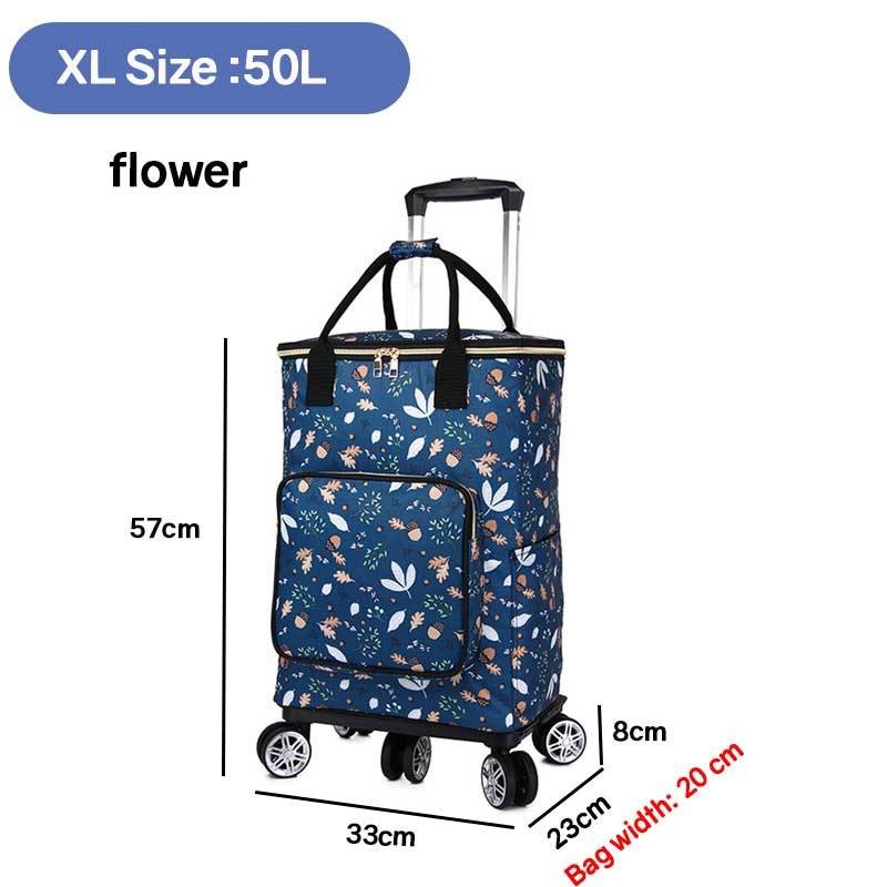 Heavy Duty Foldable Shopping Trolley with Wheels | Retractable Grocery Cart | Portable Supermarket Trolley Bag