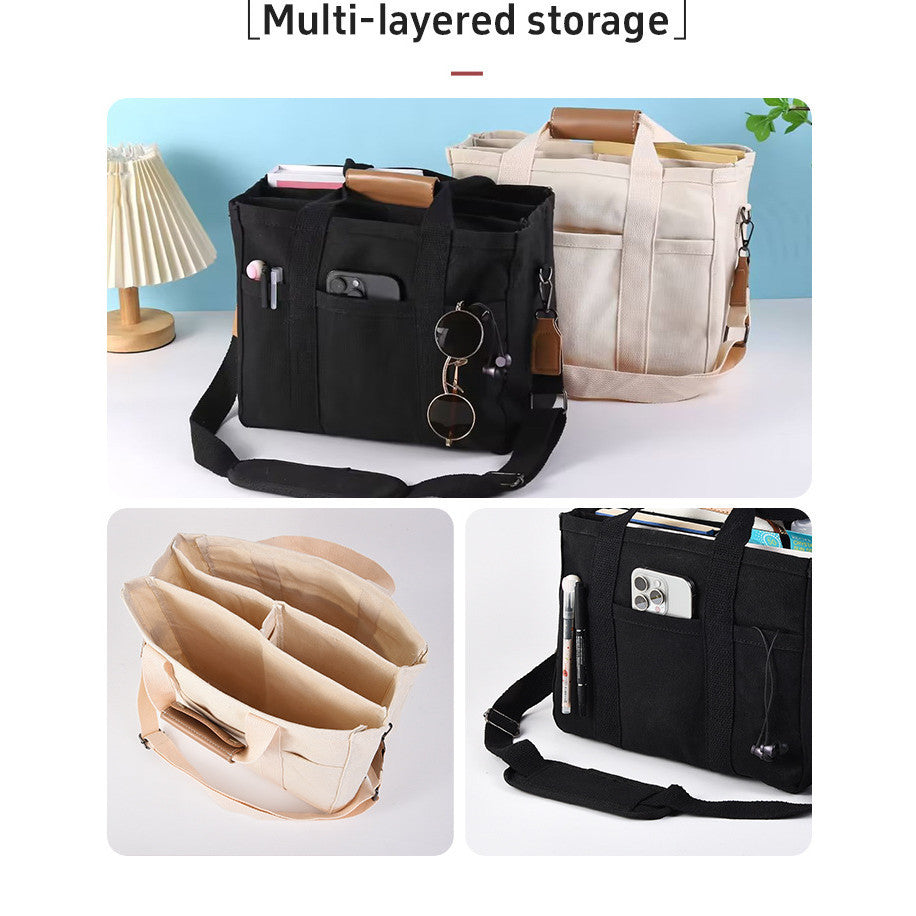 Canvas Diaper Tote Bag -Multi-Compartment Mommy Bag With  Adjustable Strap for Travel & Daily Use