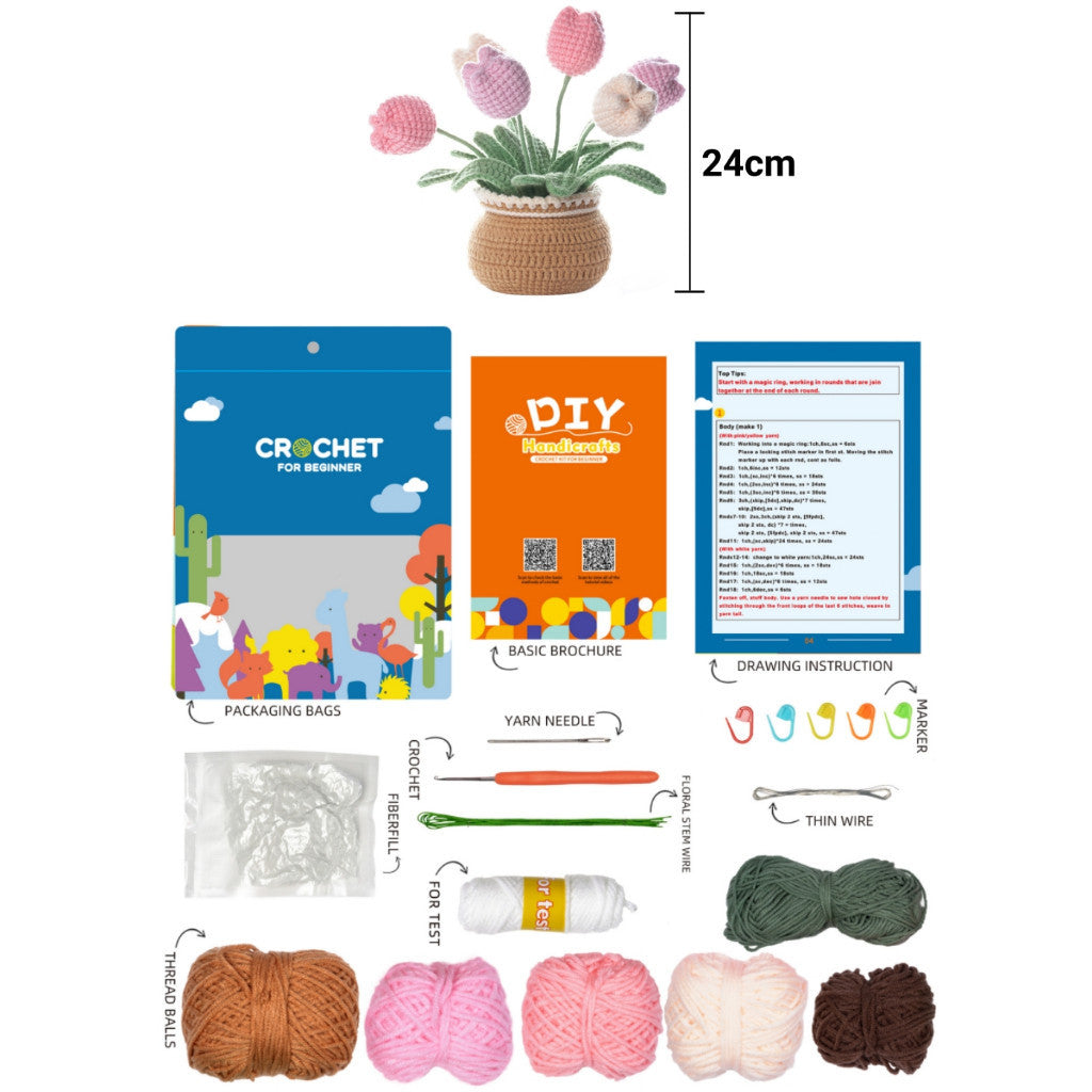 DIY Crochet Flowers Kit for Beginners Complete Crochet Knitting With Video Adorable Crochet Plant Decoration