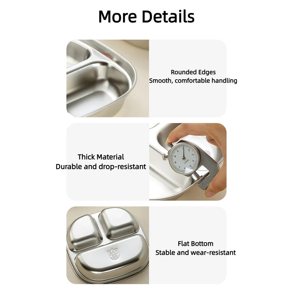 Baby Food Tray SUS 304 Stainless Food Tray Divided Dinner Tray Kids Lunch Box Container Food