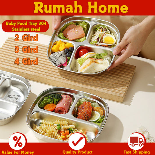 Baby Food Tray SUS 304 Stainless Food Tray Divided Dinner Tray Kids Lunch Box Container Food