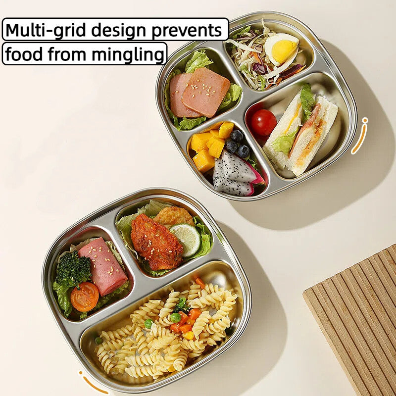 Baby Food Tray SUS 304 Stainless Food Tray Divided Dinner Tray Kids Lunch Box Container Food