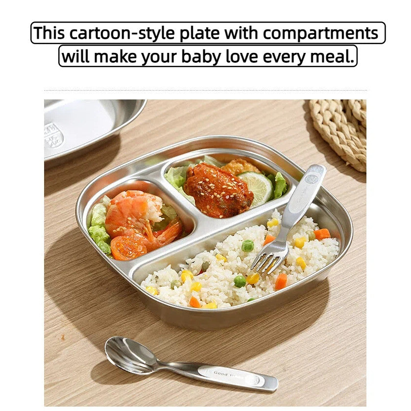 Baby Food Tray SUS 304 Stainless Food Tray Divided Dinner Tray Kids Lunch Box Container Food