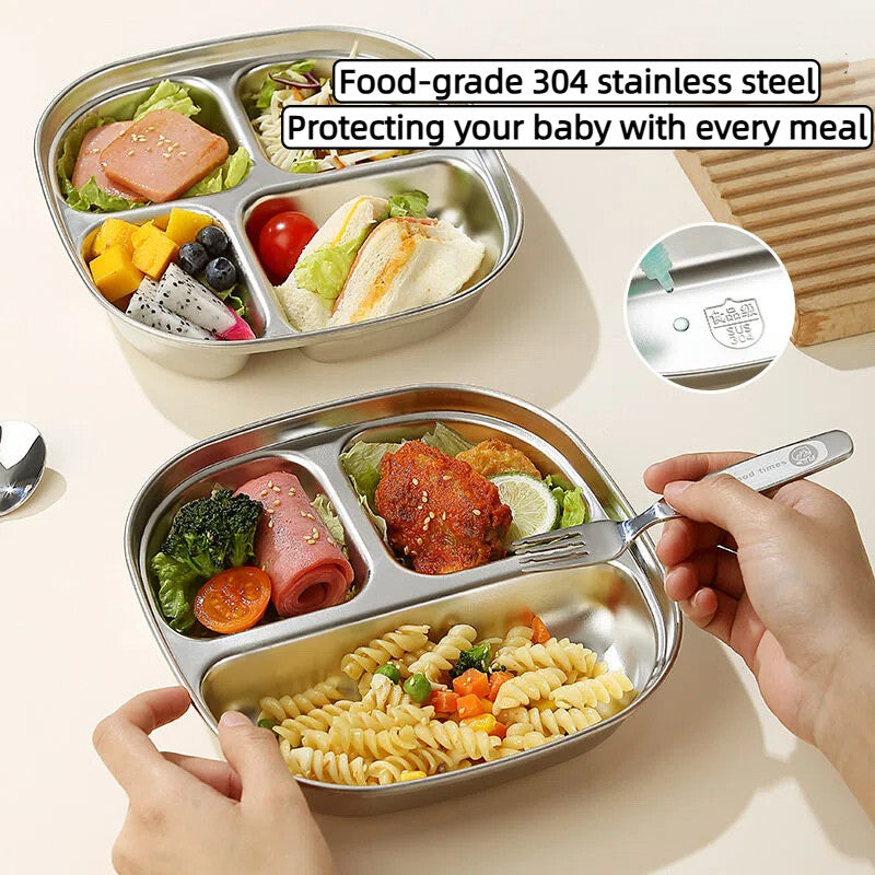Baby Food Tray SUS 304 Stainless Food Tray Divided Dinner Tray Kids Lunch Box Container Food