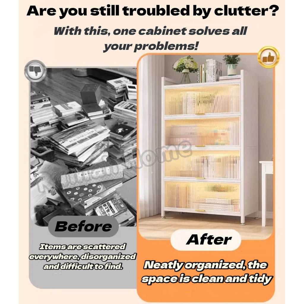 Multi-layer Storage Cabinet with Doors | Dustproof Book Shelf for Kitchen Living Room Bedroom Organiser Rack