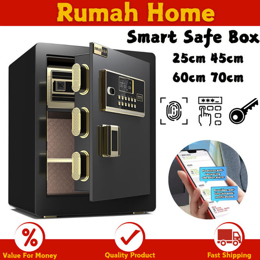 Smart Safe Box For Home Office | Fingerprint Password Key Unlock | Anti-theft Fireproof Alarm Security Box