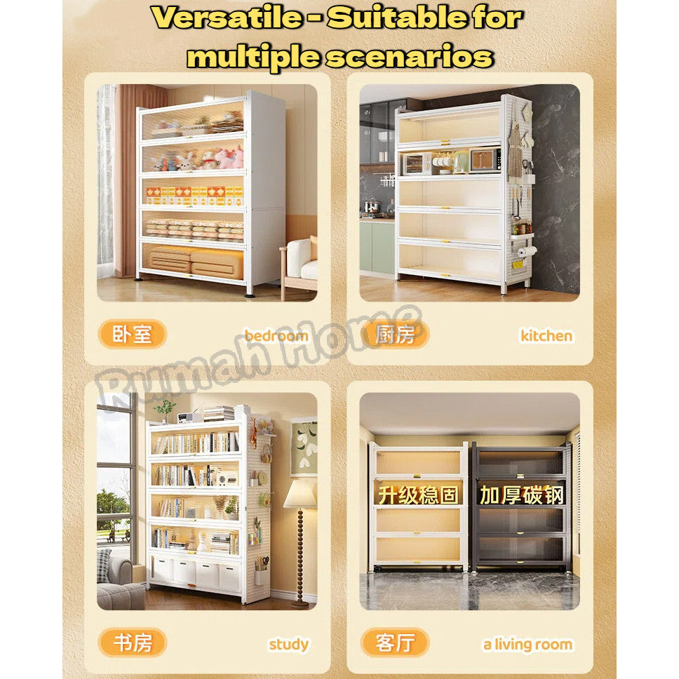 Multi-layer Storage Cabinet with Doors | Dustproof Book Shelf for Kitchen Living Room Bedroom Organiser Rack