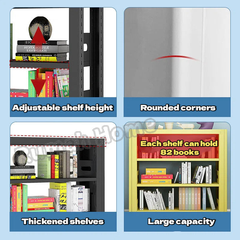 【SG Stock】Heavy Duty Steel Bookshelf Kids Bookcase Floor-standing Storage Rack Shelves for Home Kitchen Warehouse Garage