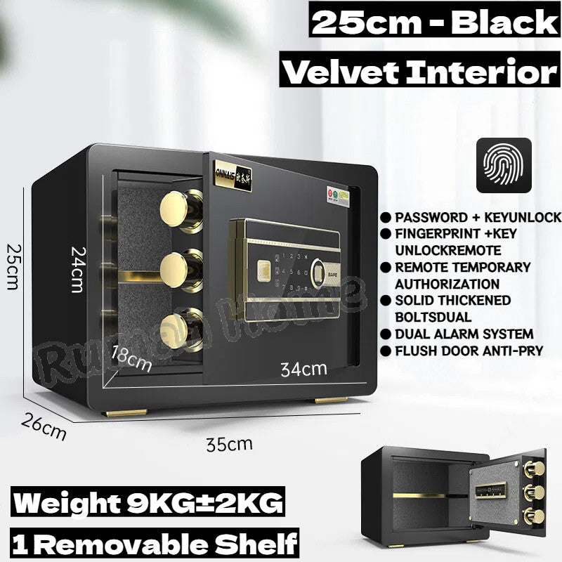 Smart Safe Box For Home Office | Fingerprint Password Key Unlock | Anti-theft Fireproof Alarm Security Box