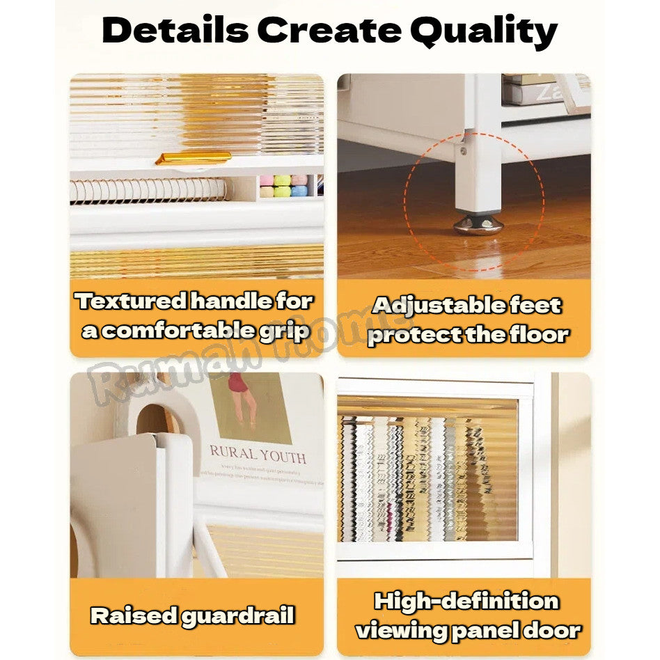 Multi-layer Storage Cabinet with Doors | Dustproof Book Shelf for Kitchen Living Room Bedroom Organiser Rack
