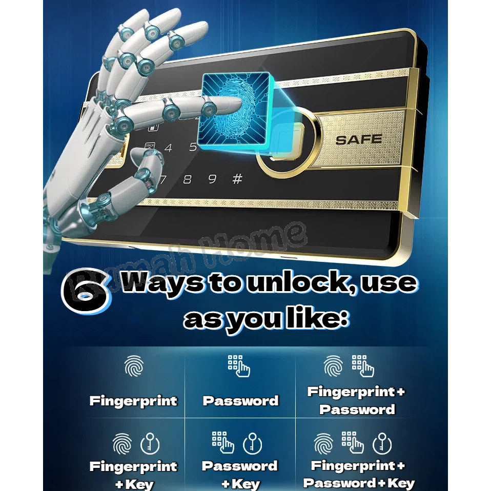 Smart Safe Box For Home Office | Fingerprint Password Key Unlock | Anti-theft Fireproof Alarm Security Box