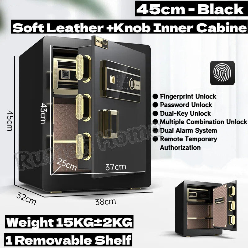 Smart Safe Box For Home Office | Fingerprint Password Key Unlock | Anti-theft Fireproof Alarm Security Box