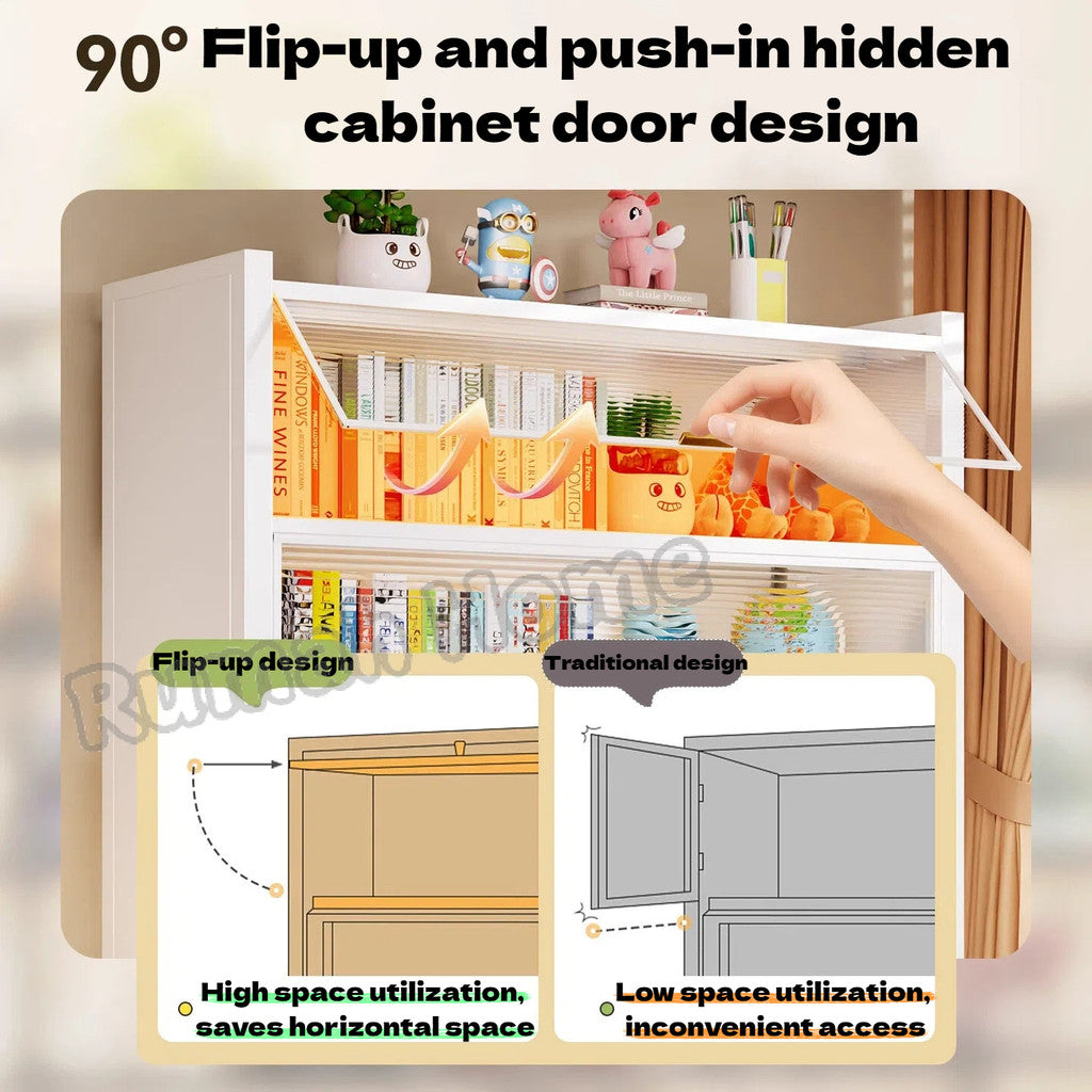 Multi-layer Storage Cabinet with Doors | Dustproof Book Shelf for Kitchen Living Room Bedroom Organiser Rack