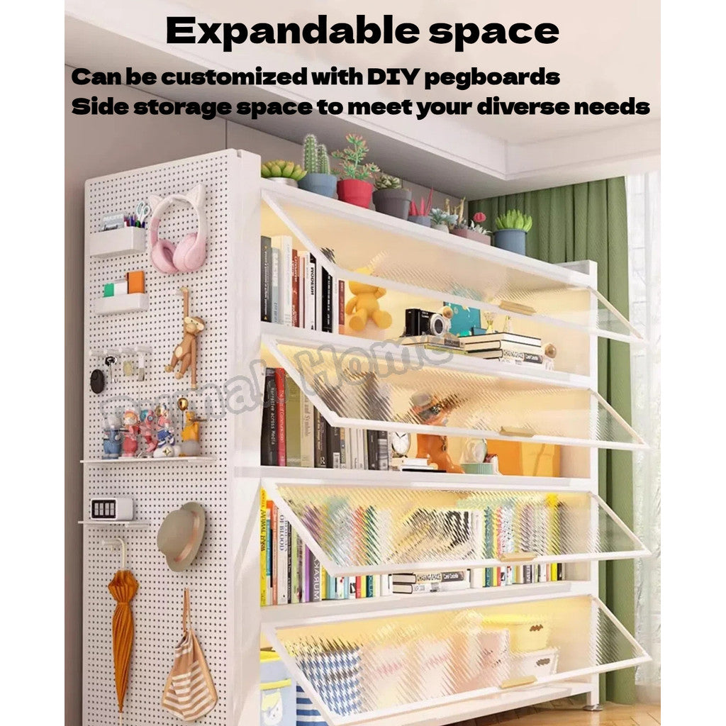 Multi-layer Storage Cabinet with Doors | Dustproof Book Shelf for Kitchen Living Room Bedroom Organiser Rack