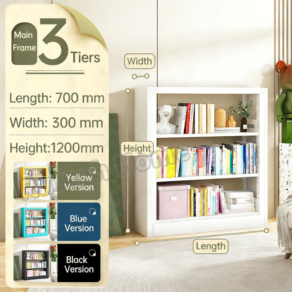 【SG Stock】Heavy Duty Steel Bookshelf Kids Bookcase Floor-standing Storage Rack Shelves for Home Kitchen Warehouse Garage