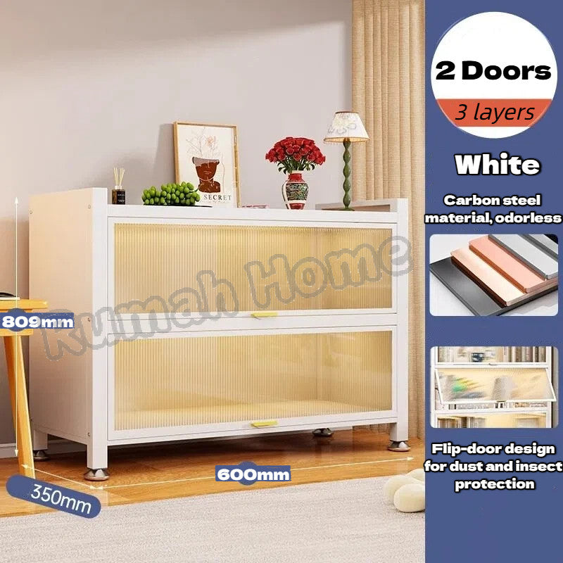 Multi-layer Storage Cabinet with Doors | Dustproof Book Shelf for Kitchen Living Room Bedroom Organiser Rack