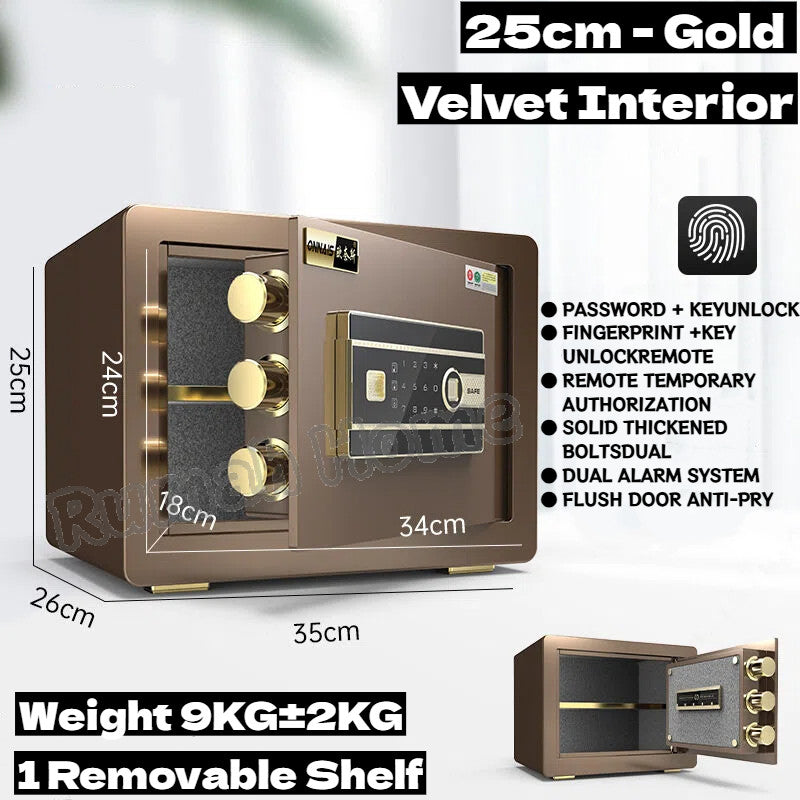 Smart Safe Box For Home Office | Fingerprint Password Key Unlock | Anti-theft Fireproof Alarm Security Box