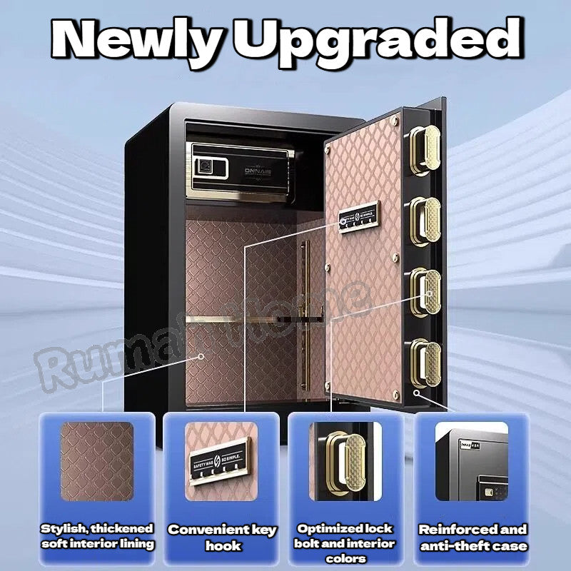Smart Safe Box For Home Office | Fingerprint Password Key Unlock | Anti-theft Fireproof Alarm Security Box