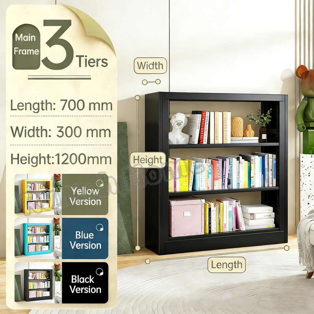 【SG Stock】Heavy Duty Steel Bookshelf Kids Bookcase Floor-standing Storage Rack Shelves for Home Kitchen Warehouse Garage