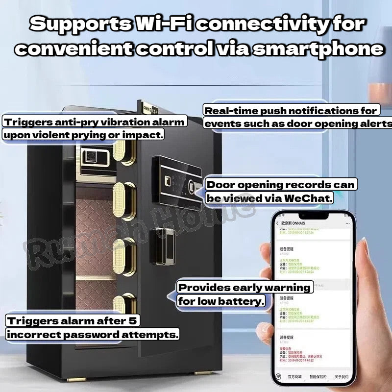 Smart Safe Box For Home Office | Fingerprint Password Key Unlock | Anti-theft Fireproof Alarm Security Box