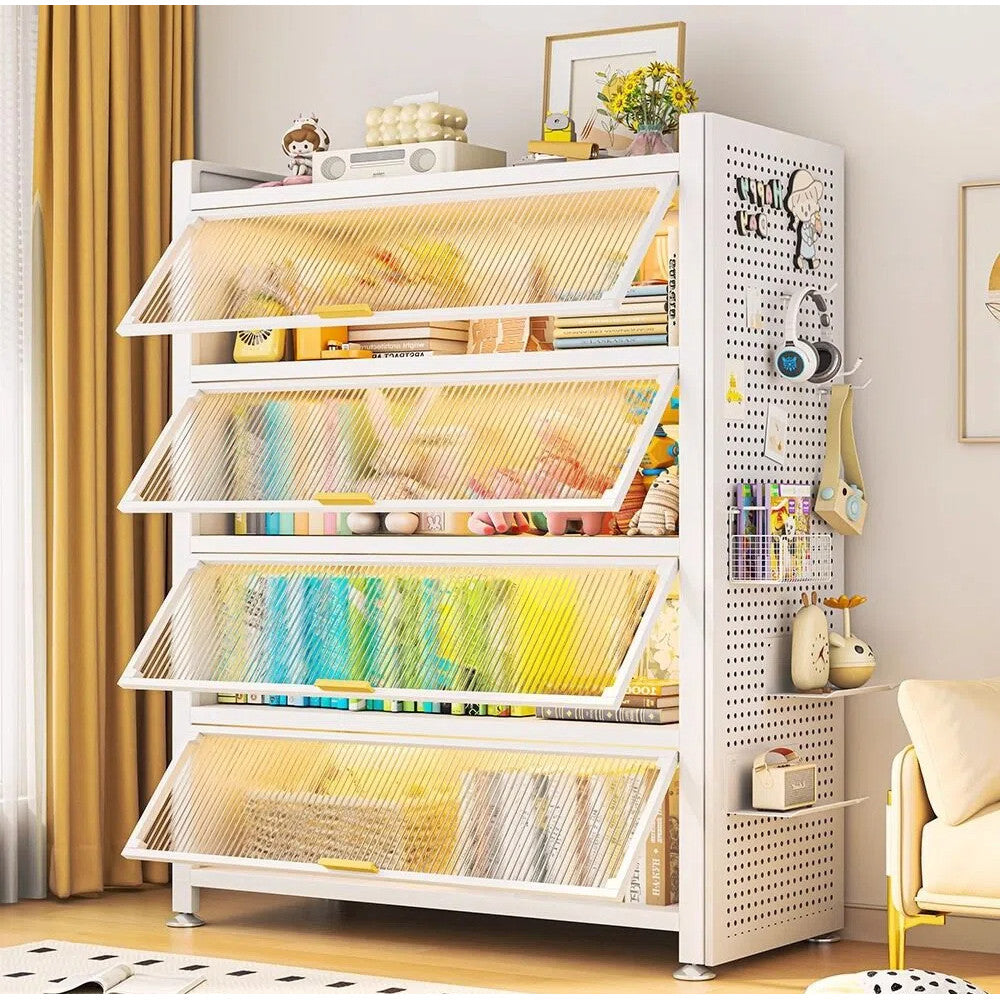 Multi-layer Storage Cabinet with Doors | Dustproof Book Shelf for Kitchen Living Room Bedroom Organiser Rack
