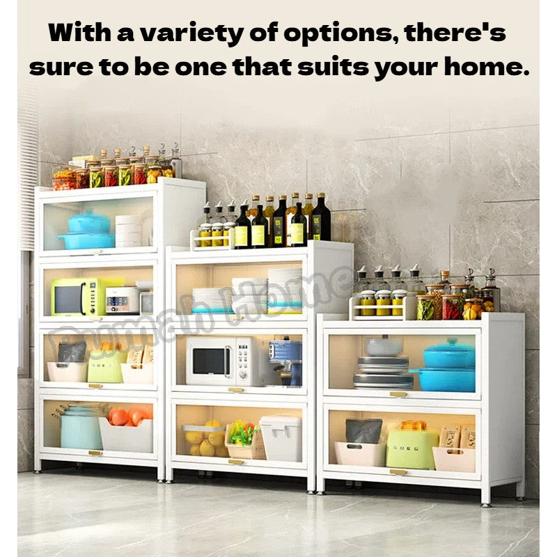 Multi-layer Storage Cabinet with Doors | Dustproof Book Shelf for Kitchen Living Room Bedroom Organiser Rack