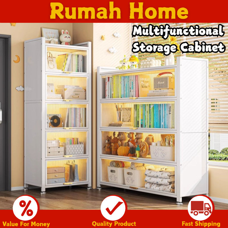 Multi-layer Storage Cabinet with Doors | Dustproof Book Shelf for Kitchen Living Room Bedroom Organiser Rack