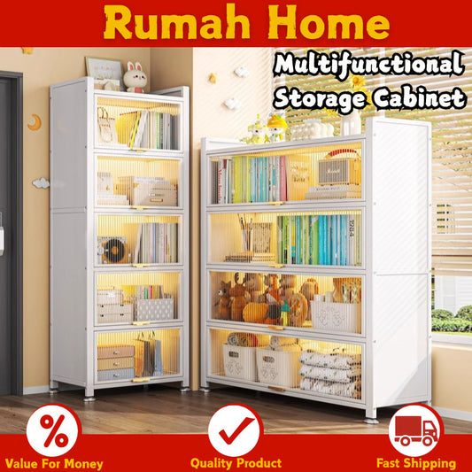 Multi-layer Storage Cabinet with Doors | Dustproof Book Shelf for Kitchen Living Room Bedroom Organiser Rack