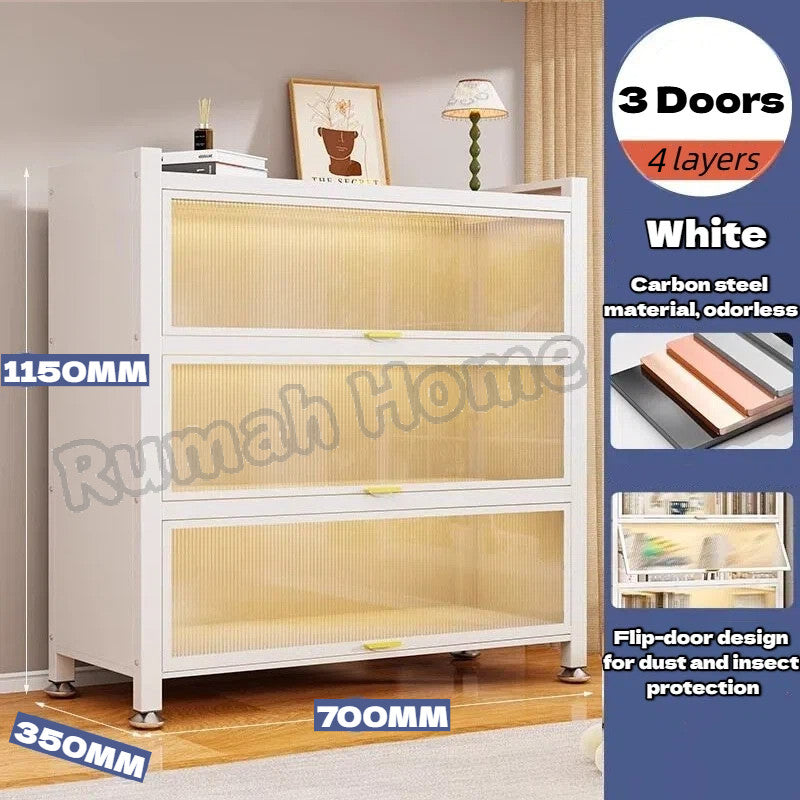 Multi-layer Storage Cabinet with Doors | Dustproof Book Shelf for Kitchen Living Room Bedroom Organiser Rack
