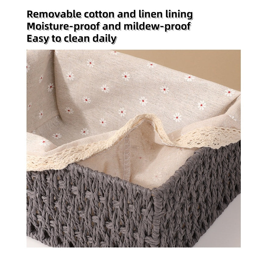 Rattan Woven Storage Basket Desktop Cosmetics Organizer Multi-functional Box Container