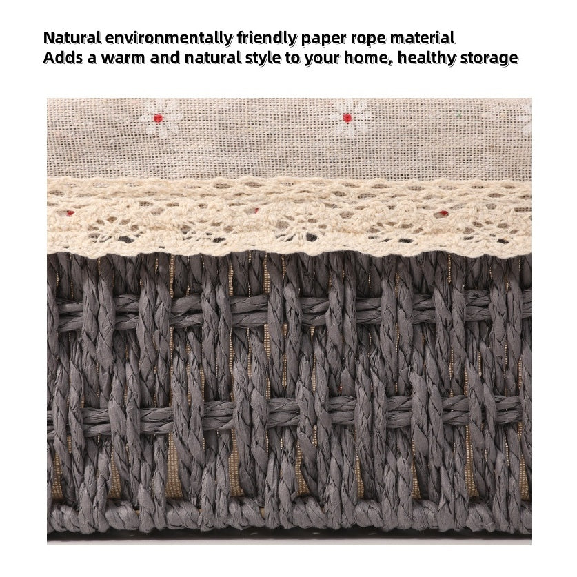 Rattan Woven Storage Basket Desktop Cosmetics Organizer Multi-functional Box Container