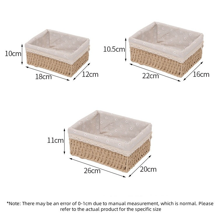 Rattan Woven Storage Basket Desktop Cosmetics Organizer Multi-functional Box Container