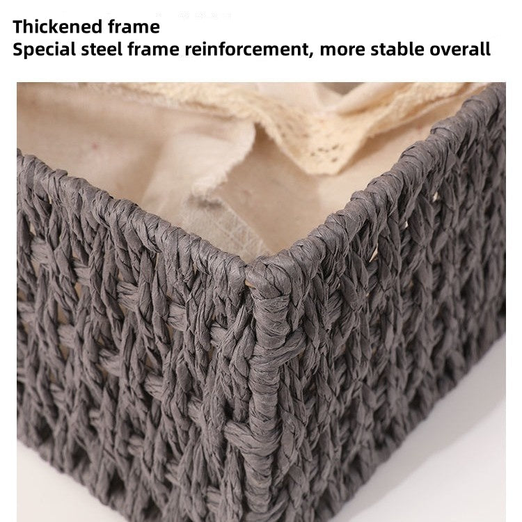 Rattan Woven Storage Basket Desktop Cosmetics Organizer Multi-functional Box Container