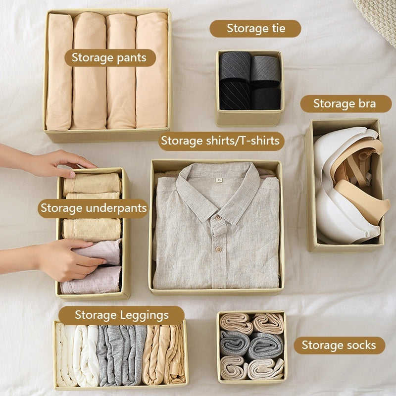 Minimalist Foldable Linen Drawer Organiser - Wardrobe Storage Box for Clothes, Undergarments | Multi-Drawer Dividers