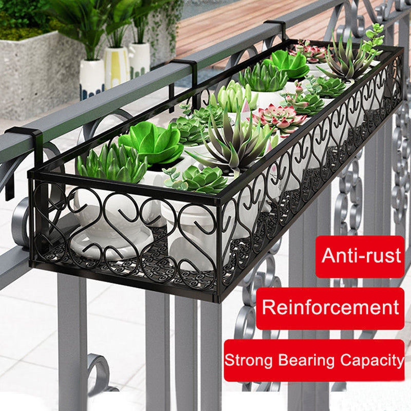 Elegant Hanging Flower Pot Rack - Stylish Balcony Planter Stand with Railing Basket | Ideal for Indoor & Outdoor Gardens