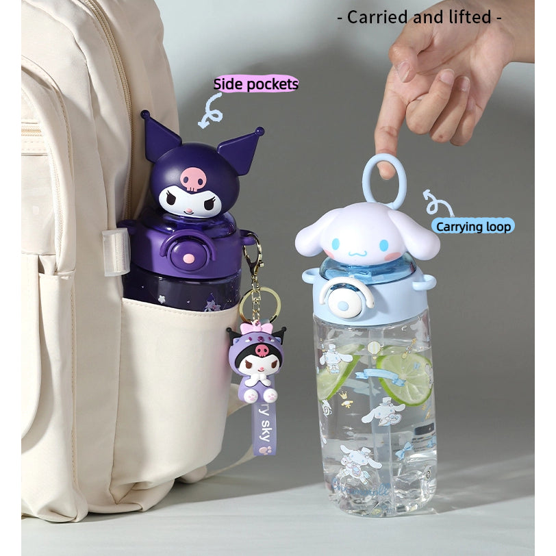 Sanrio Kids Tritan Water Bottle 650ml-Portable Straw Cartoon 3D Kuromi Cup BPA Free For Children, School Students