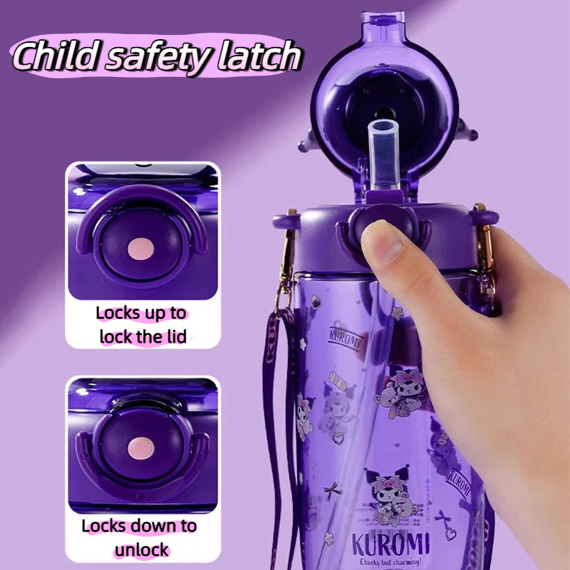 Sanrio Kids Tritan Water Bottle 650ml-Portable Straw Cartoon 3D Kuromi Cup BPA Free For Children, School Students