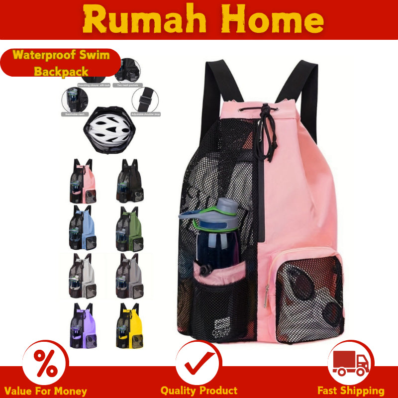 Waterproof Swim Backpack - Mesh Gym Beach Storage Bag Wet Dry Separate, Durable Nylon Drawstring for Travel & Sports
