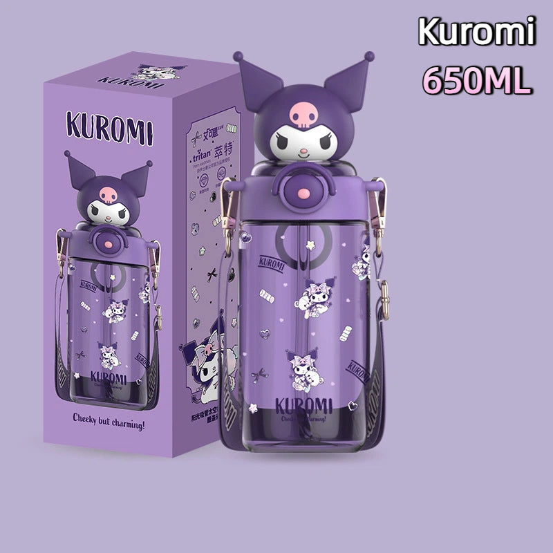 Sanrio Kids Tritan Water Bottle 650ml-Portable Straw Cartoon 3D Kuromi Cup BPA Free For Children, School Students