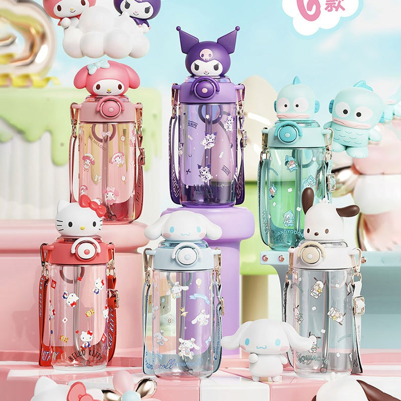 Sanrio Kids Tritan Water Bottle 650ml-Portable Straw Cartoon 3D Kuromi Cup BPA Free For Children, School Students