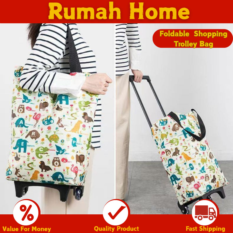 Foldable Waterproof Shopping Trolley Bag 20kg Lightweight, Wheeled Grocery Cart for Market & Supermarket