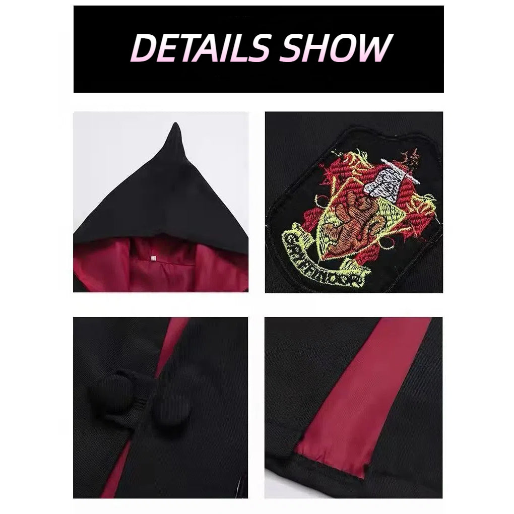 Harry Potter Cloak Cape Costume Set Gift-Adult Kids Gryffindor Slytherin Hufflepuff Halloween Cosplay-Glasses,Tie