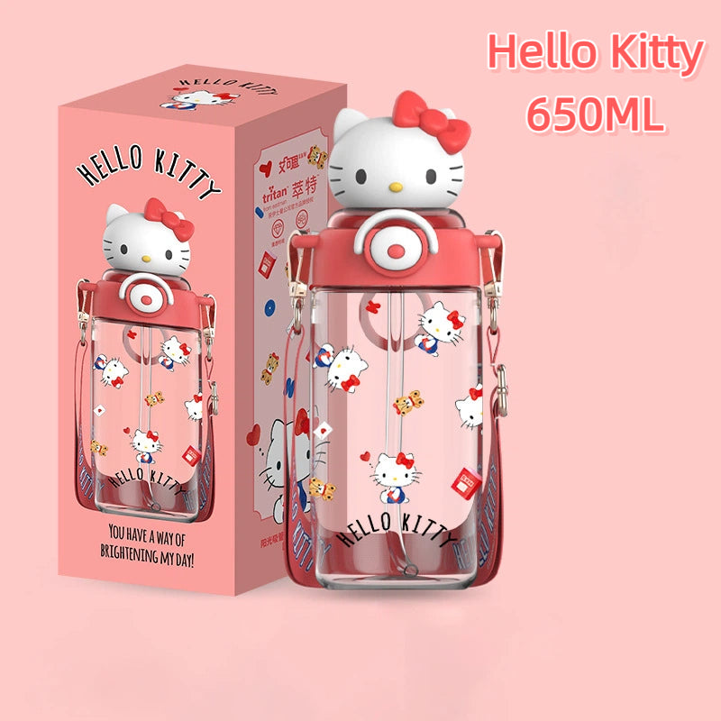Sanrio Kids Tritan Water Bottle 650ml-Portable Straw Cartoon 3D Kuromi Cup BPA Free For Children, School Students