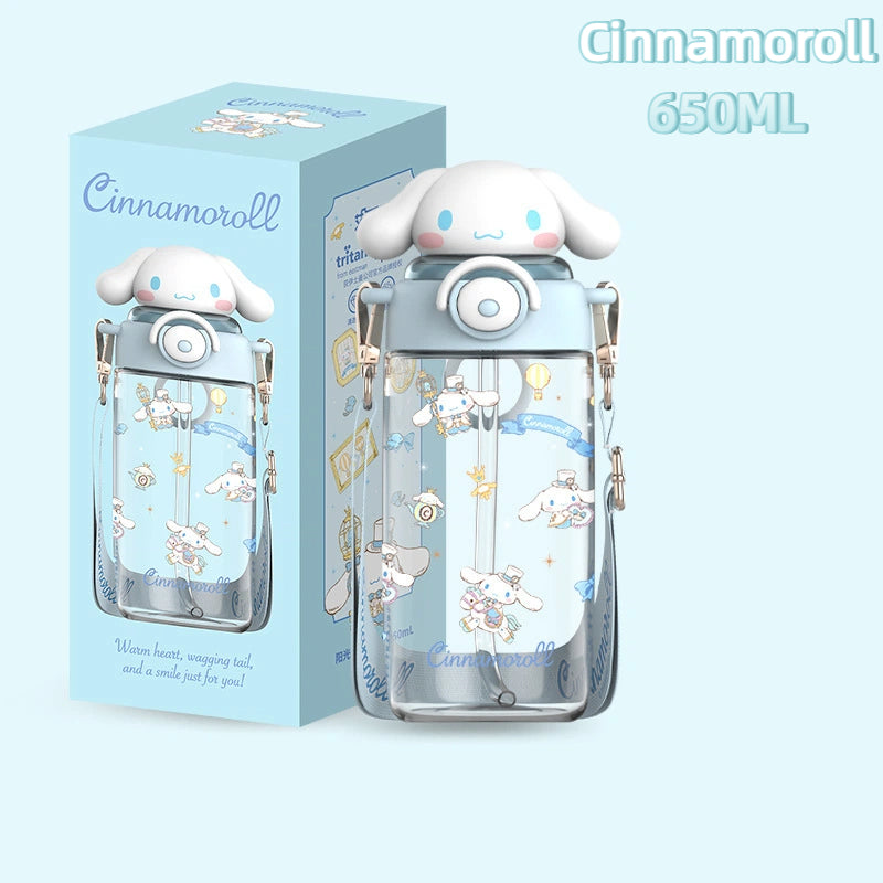 Sanrio Kids Tritan Water Bottle 650ml-Portable Straw Cartoon 3D Kuromi Cup BPA Free For Children, School Students