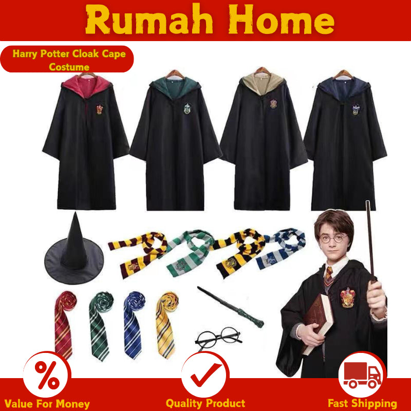 Harry Potter Cloak Cape Costume Set Gift-Adult Kids Gryffindor Slytherin Hufflepuff Halloween Cosplay-Glasses,Tie