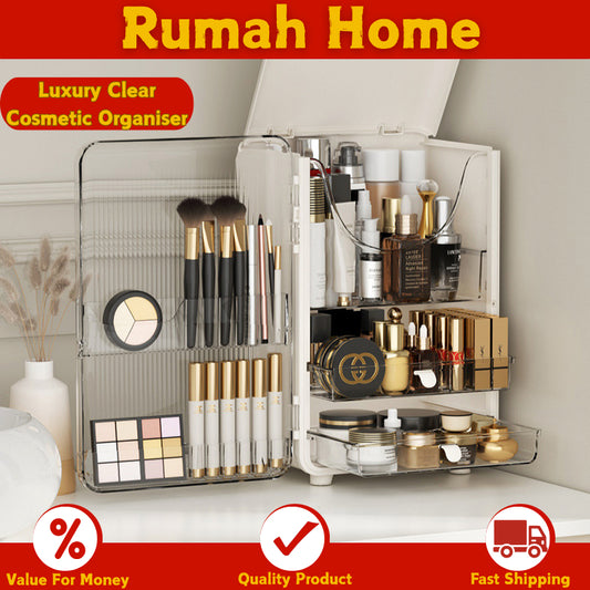 Luxury Clear Cosmetic Table Organiser - Dustproof Transparent Makeup Storage Box Desktop Organiser