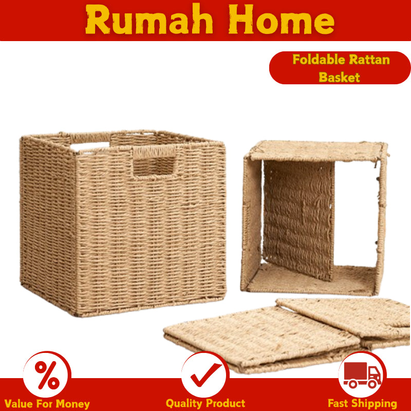 Foldable Rattan Basket - Hand-Woven Storage Solution | Stylish Toy & Clothing Organizer - Eco-Friendly Design
