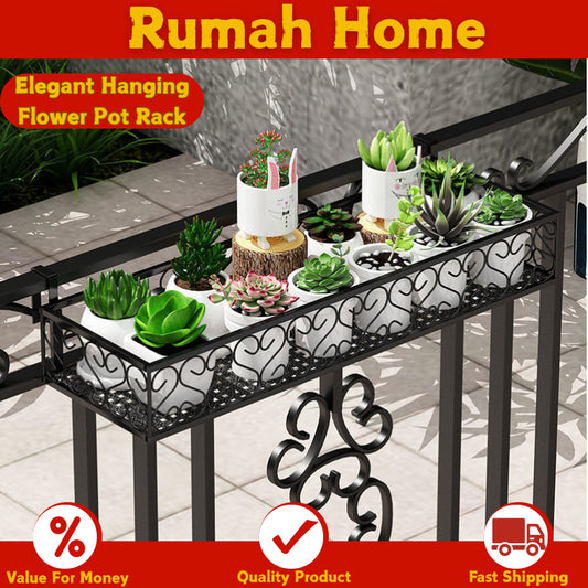 Elegant Hanging Flower Pot Rack - Stylish Balcony Planter Stand with Railing Basket | Ideal for Indoor & Outdoor Gardens