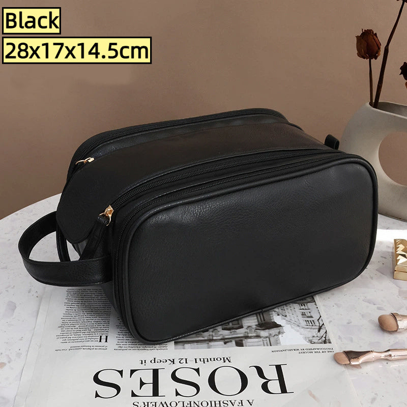 Double Zipper Makeup Bag - Large Capacity PU Travel Toiletry Organizer, Waterproof Pouch Storage for Women Portable